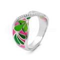 Кольцо из серебра с эмалью и куб.цирконием родированное