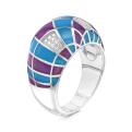 Кольцо из серебра с эмалью и куб.цирконием родированное