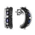 Серьги-пусеты из серебра с кожей ската, эмалью, синим корундом и куб.цирконием родированные