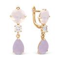 Серьги из золочёного серебра с пл.кварцем цв.лунный камень,лаванда и фианитами