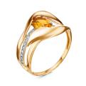 Кольцо из золочёного серебра с нат.цитрином и фианитами