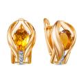 Серьги из золочёного серебра с нат.цитрином и фианитами