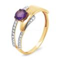Кольцо из золочёного серебра с нат.аметистом и фианитами