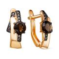 Серьги из золочёного серебра с нат.раухтопазом и фианитами