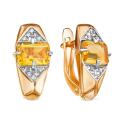 Серьги из золочёного серебра с нат.цитрином и фианитами