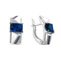 Серьги из серебра с пл.кварцем цв.сапфир и фианитами родированные