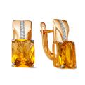 Серьги из золочёного серебра с пл.кварцем цв.цитрин и фианитами