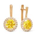 Серьги из золочёного серебра с кварцем цитрин и фианитами