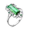 Кольцо из серебра с кварцем турмалин и фианитами родированное