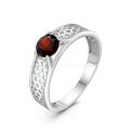 Кольцо из серебра с натуральным гранатом родированное