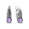 Серьги из серебра с нат.аметистом и чернением родированное