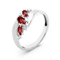 Кольцо из серебра с нат.гранатом и фианитами родированное