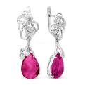 Серьги из серебра с пл.кварцем цв.рубин и фианитами родированные