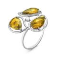 Кольцо из серебра с пл.кварцем цв.цитрин и фианитом родированное