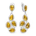 Серьги из серебра с пл.кварцем цв.цитрин и фианитами родированные