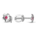 Серьги-пусеты из серебра с красными фианитами родированные
