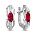 Серьги из серебра с гт.рубином и фианитами родированные