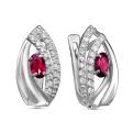 Серьги  из серебра с гт рубином и фианитами родированные