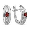 Серьги из серебра с нат. гранатом и фианитами родированные