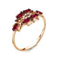 Кольцо из золочёного серебра с пл.кварцем цв.рубин и фианитами