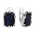 Серьги из серебра с синт.сапфиром родированные