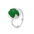 Кольцо из серебра с нат. зелёным агатом родированное