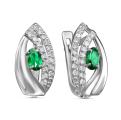 Серьги из серебра с кварцем изумруд и фианитами родированные