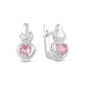 Серьги из серебра с пл.розовым кварцем и фианитами родированные