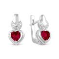 Серьги из серебра с пл.кварцем цв.рубин и фианитами родированные