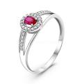 Кольцо из серебра с корундом рубин и фианитами родированное