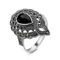 Кольцо из чернёного серебра с нат.ониксом и марказитами