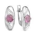 Серьги из серебра с пл.розовым кварцем и фианитами родированные