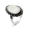Кольцо из чернёного серебра с перламутром и марказитами