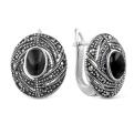 Серьги из чернёного серебра с нат.ониксом и марказитами