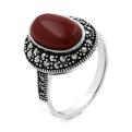 Кольцо из чернёного серебра с реконстр.красным агатом и марказитами