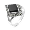 Кольцо из чернёного серебра с нат. ониксом и марказитами 