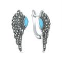 Серьги из чернёного серебра с реконструированной бирюзой и марказитами - Крылья
