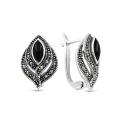 Серьги из чернёного серебра с нат. ониксом и марказитами