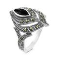 Кольцо из чернёного серебра с нат. ониксом и марказитами