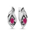 Серьги из серебра с синт.рубином и фианитами родированные