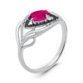 Кольцо из серебра с синт.рубином и фианитами родированное