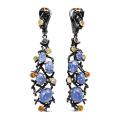 Серьги из серебра с нат.танзанитом, юв.стеклом и золочением родированные