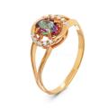 Кольцо из золочёного серебра с пл.кварцем цв.мистик и фианитами