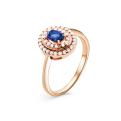 Кольцо из золочёного серебра с пл.кварцем цв.сапфир и фианитами
