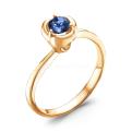 Кольцо из золочёного серебра с пл.кварцем цв.сапфир