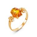 Кольцо женское из золочёного серебра с натуральным прессованным янтарём и фианитами