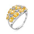 Кольцо из серебра с натуральным цитрином и фианитами родированное