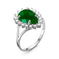 Кольцо из серебра с пл.кварцем цв.зелёный и фианитами родированное