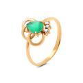 Кольцо из золочёного серебра с пл.кварцем цв.зеленый агат и фианитами