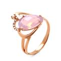 Кольцо из золочёного серебра с пл.кварцем цв.лунный кам.розовый и фианитами 